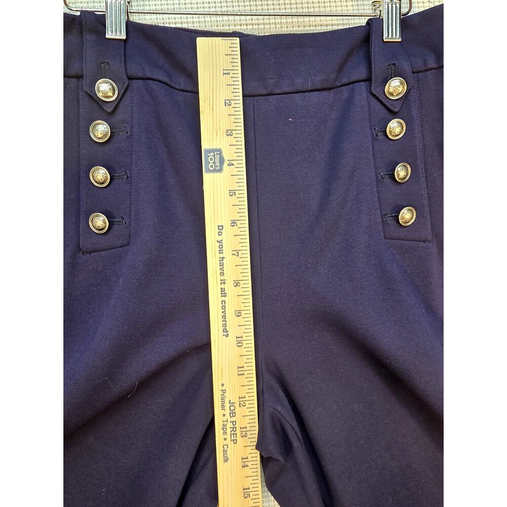 Talbots Wide Leg Sailor Pants Navy Blue Gold‎ Button Crop Size 10 Trouser Crepe - Picture 8 of 11